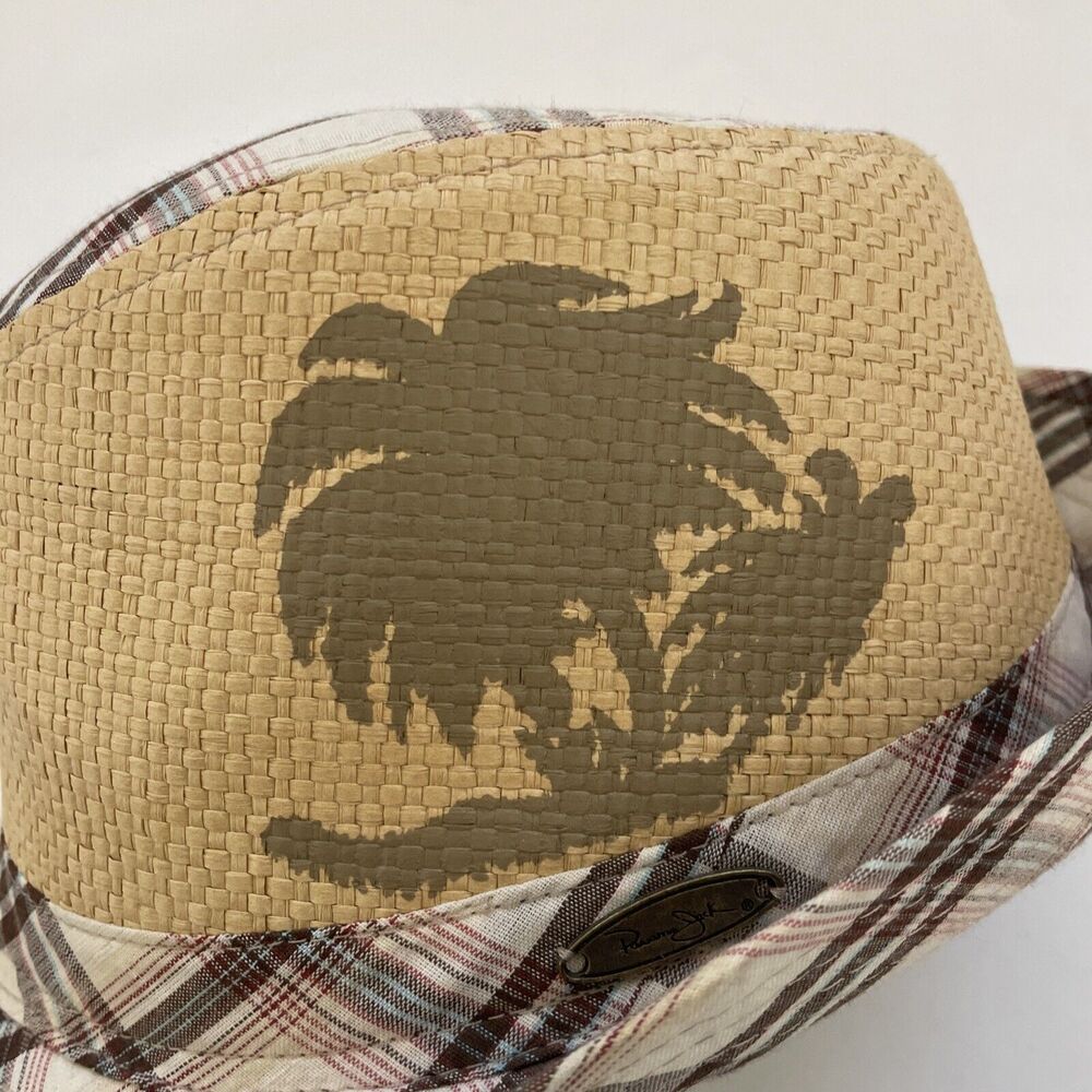 Vintage Panama Jack Fedora Palm Tree Plaid Pattern Beachy Preppy EUC LARGE/XL - Picture 7 of 11